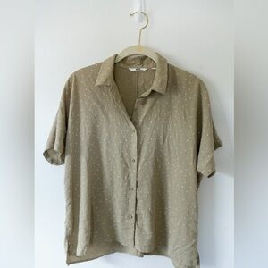 Uniqlo olive green,polka dot button up blouse, size xsmall